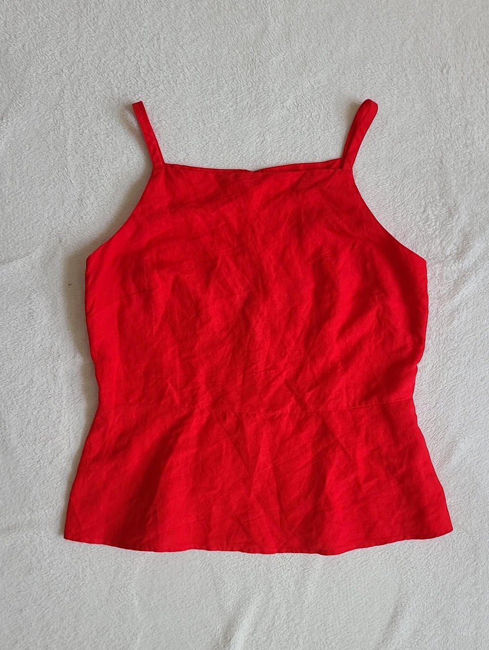 Ann Taylor Factory Red Linen Peplum Camisole 6 Tank Top Coastal Summer Relaxed